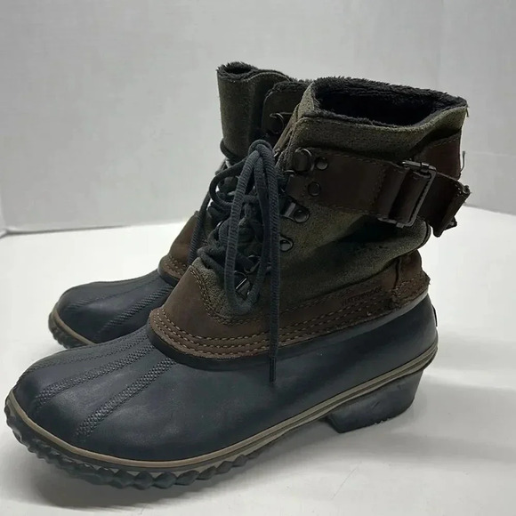Sorel Fancy Lace II Boots Lace Up Winter Snow Boot Olive Black Womens Size 8 - Picture 4 of 12